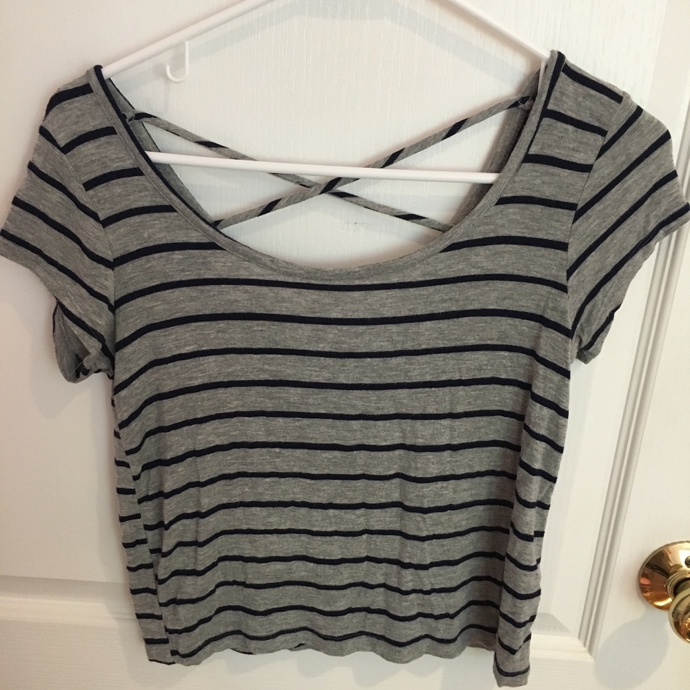 Blue and grey stripped crop top